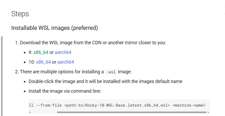 Récupération de l'image rocky linux pour WSL