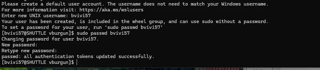 Création de l'utilisateur et du password associé