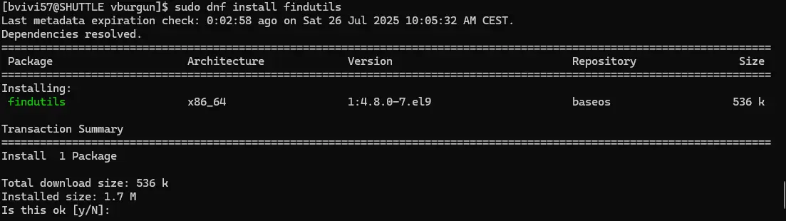 Installation de findutils