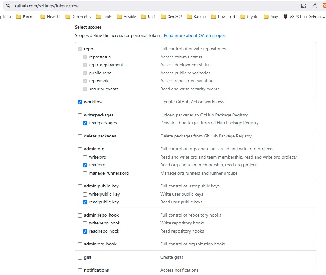 Récupération d'un token github