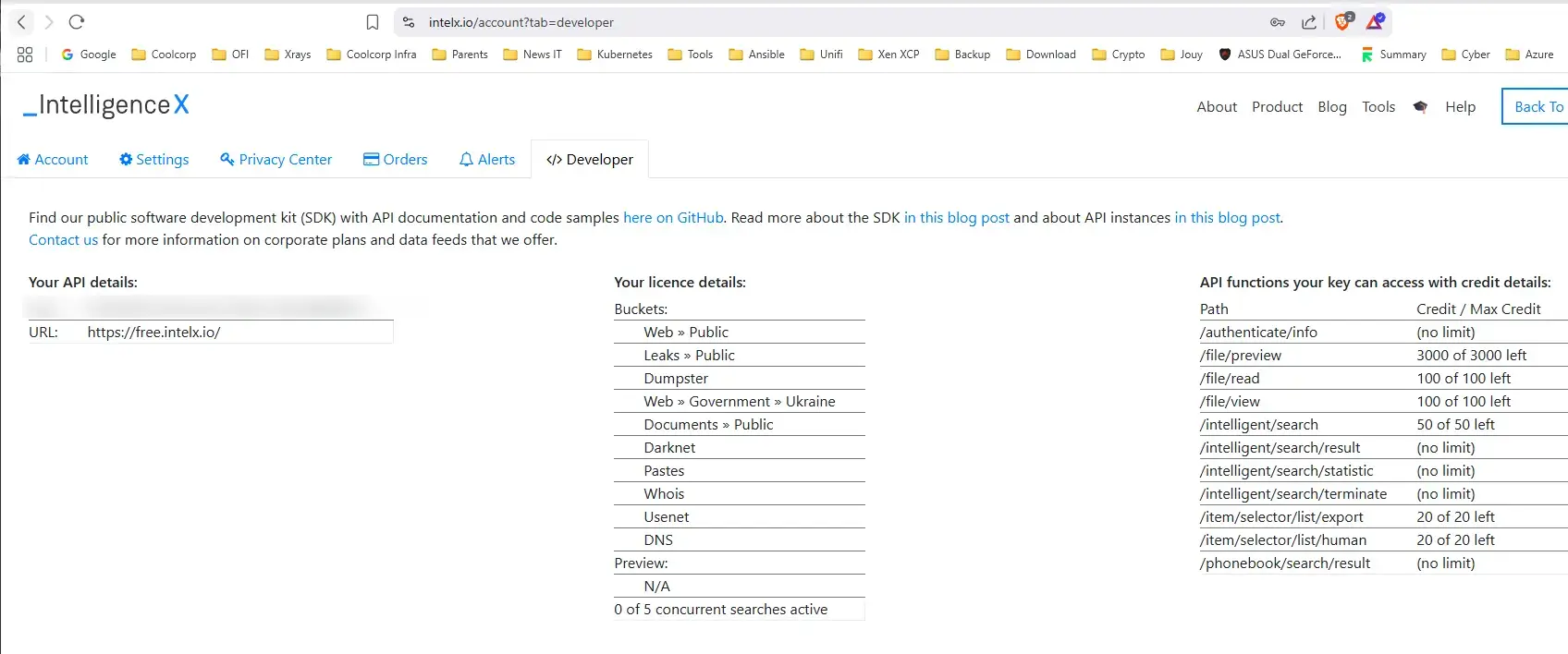 Récupération d'une clef API pour intelx