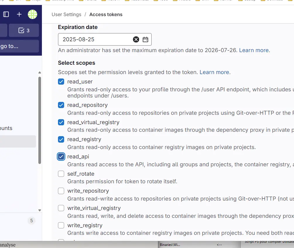 token en read pour gitlab
