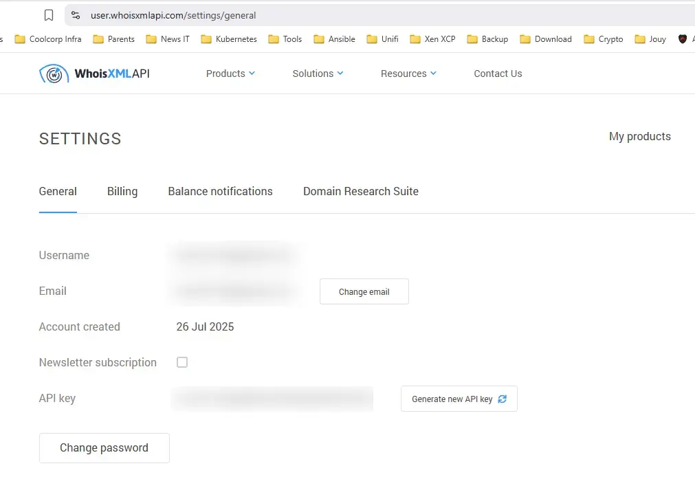 Récupération d'une clef API pour WHOISXML