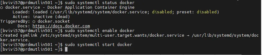 Démarrage de docker