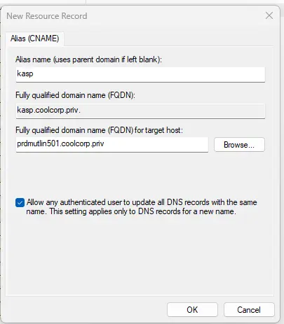 Création de l'alias dns