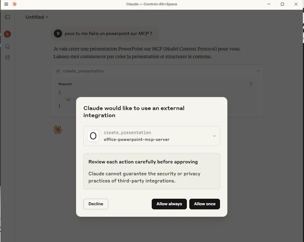 Demande de la création d'un powerpoint sur MCP