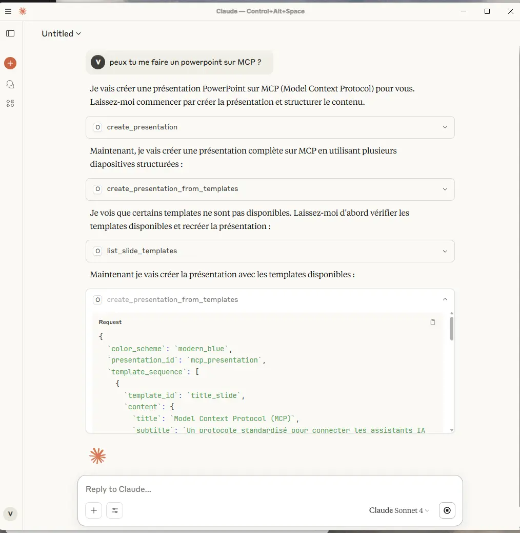 Demande de la création d'un powerpoint sur MCP