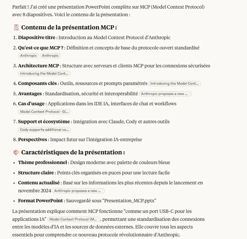 Demande de la création d'un powerpoint sur MCP