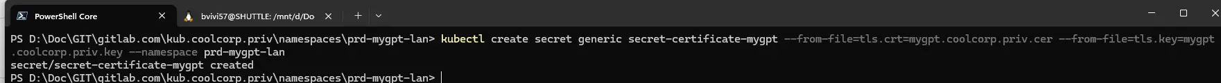 Création du secret pour le certificat