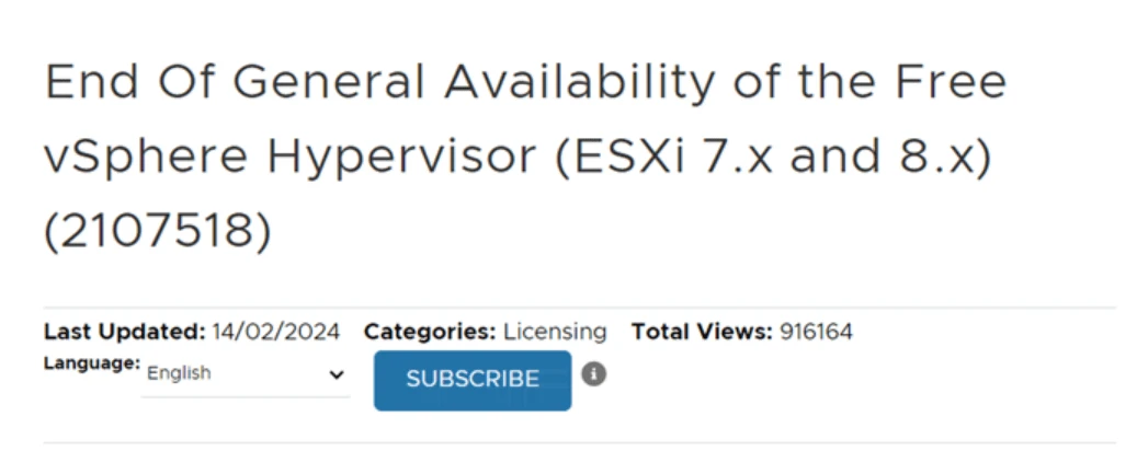 Fin de la version gratuite ESXi