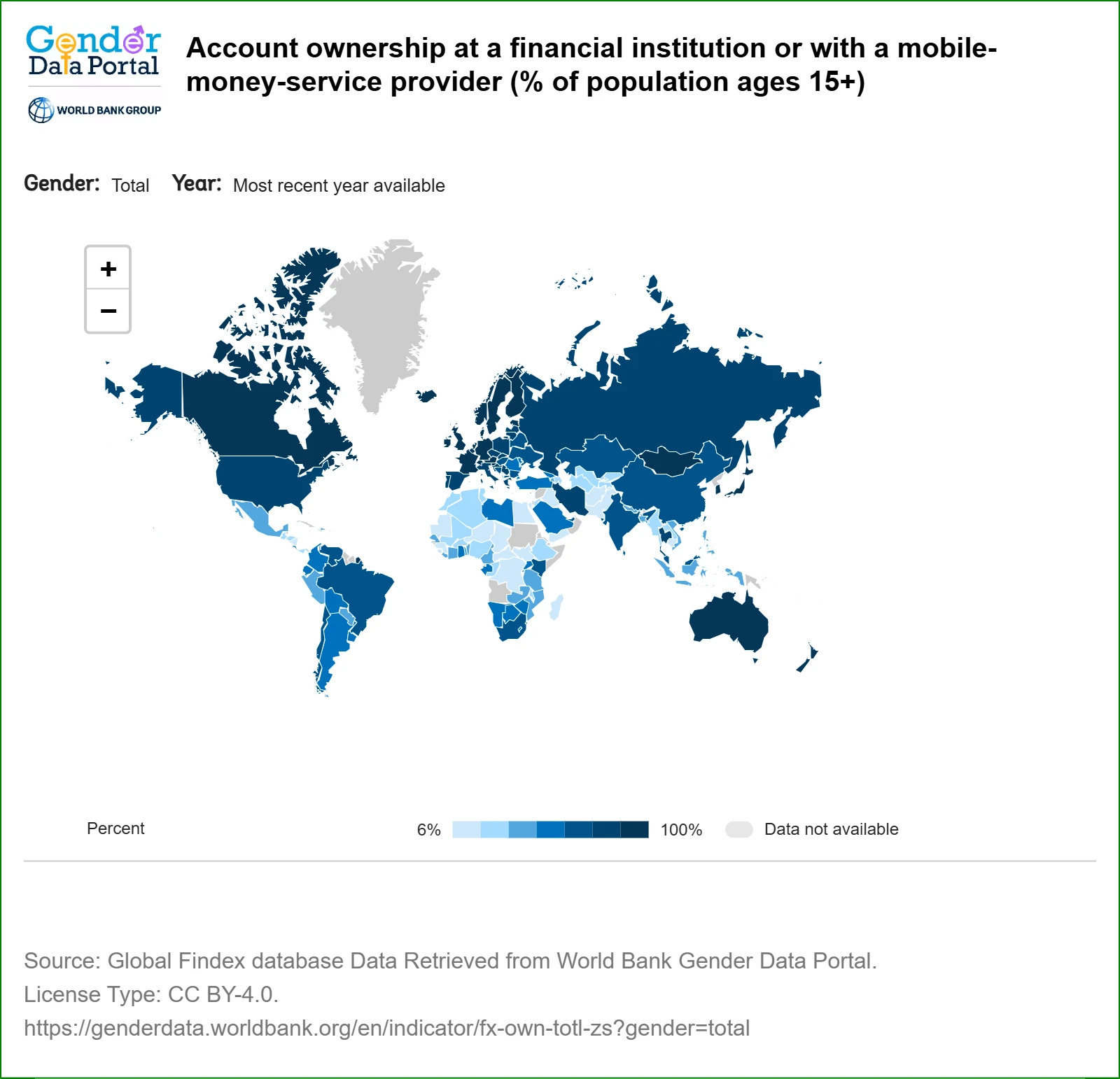 Taux de bancarisation dans le monde en % d'habitant (2022)