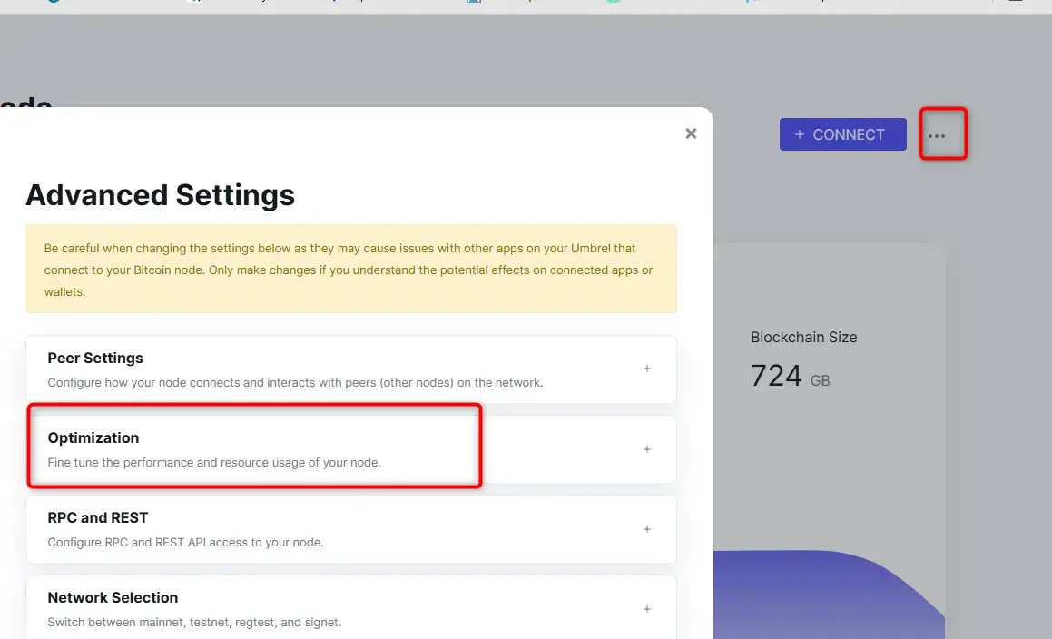 Menu Optimization de Bitcoin Node