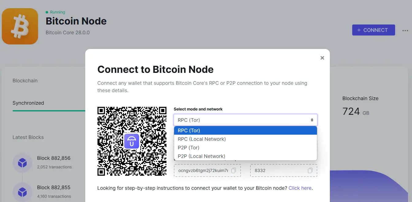 Information de connexion au node