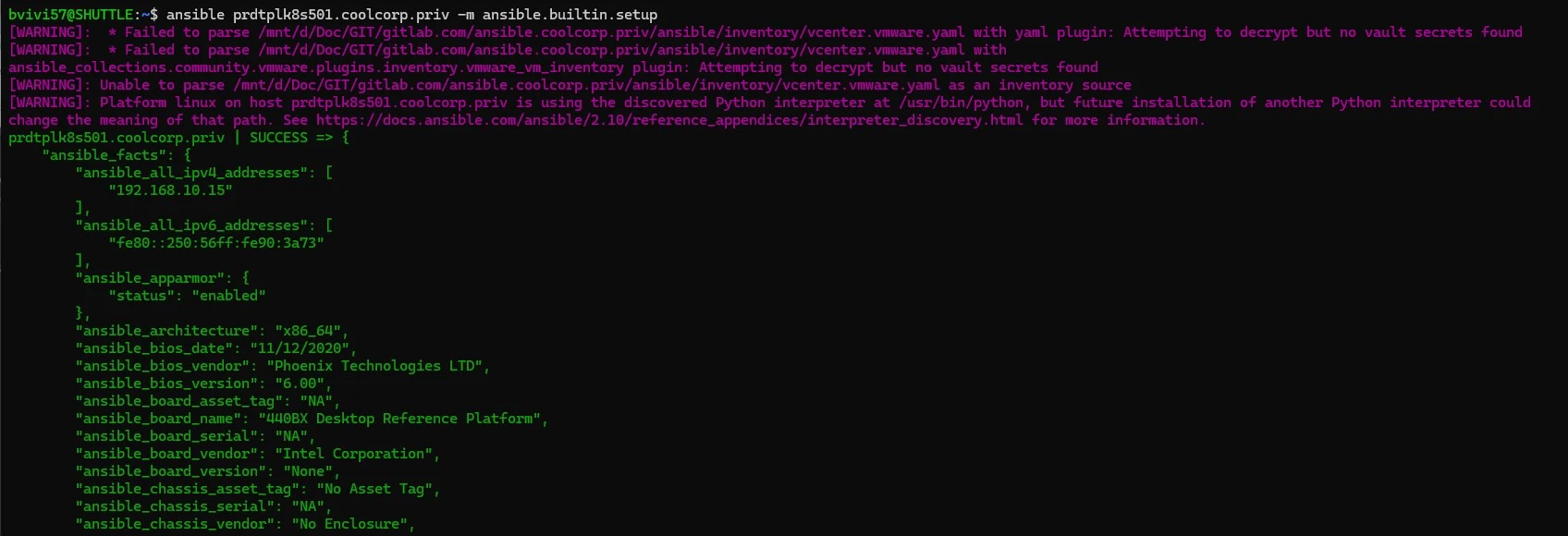 Demonstration de l'accès au template depuis WSL avec Ansible
