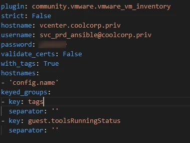 Contenu du fichier de configuration d'inventaire
