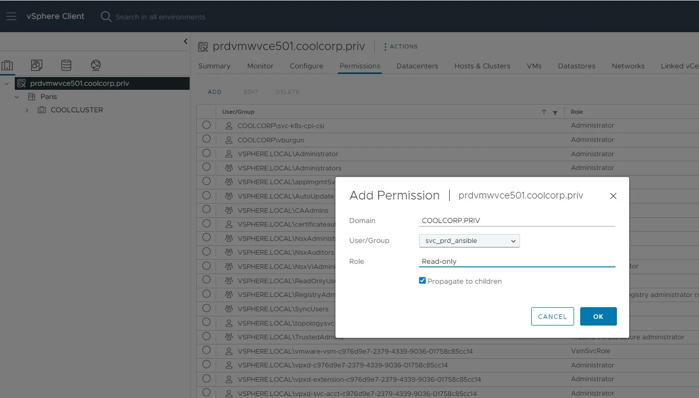 Creation du compte de service