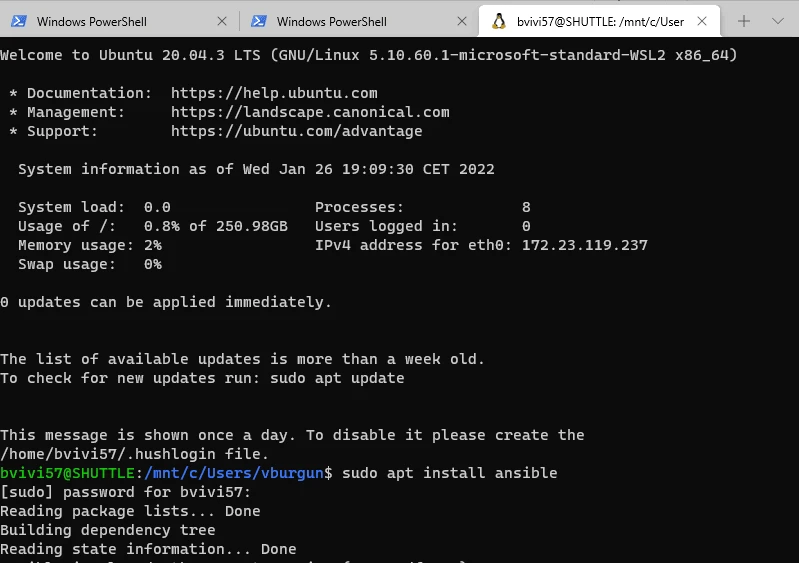 Installation de ansible via APT sous WSL
