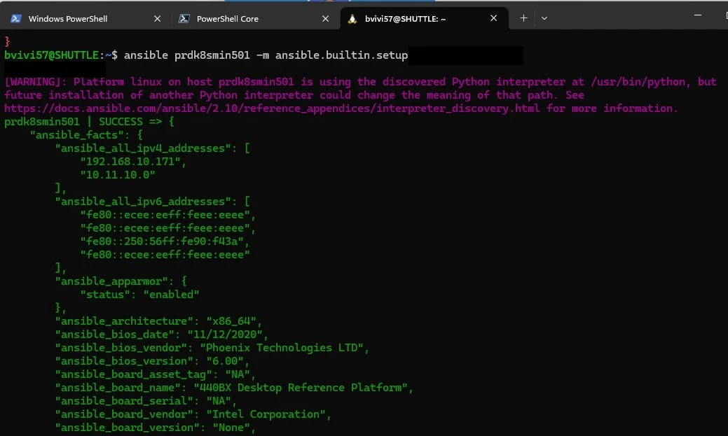 Lancement d'une commande ansible