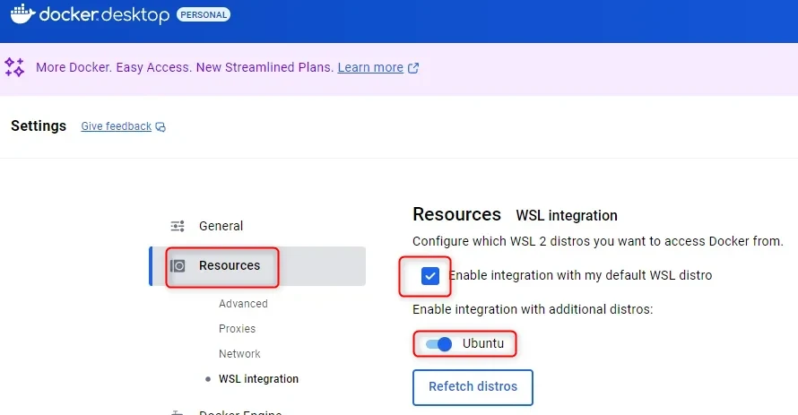 Intégration de l'OS WSL dans Docker Desktop