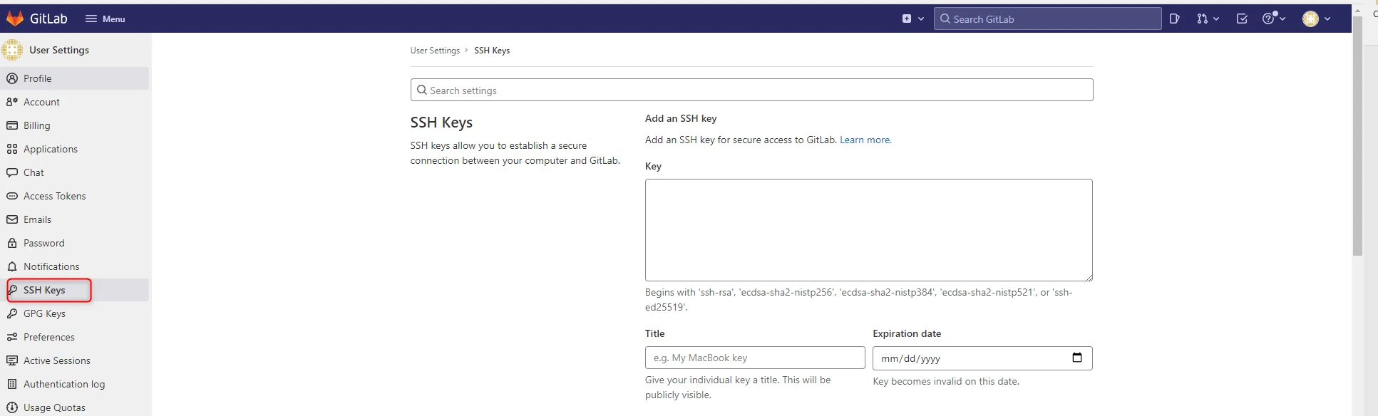 GitLab Clef SSH