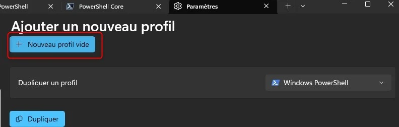 Ajout d'un nouveau profil vierge