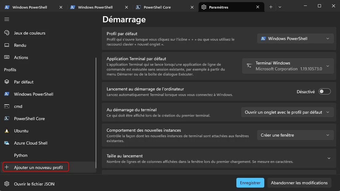 Ajout d'un nouveau profil