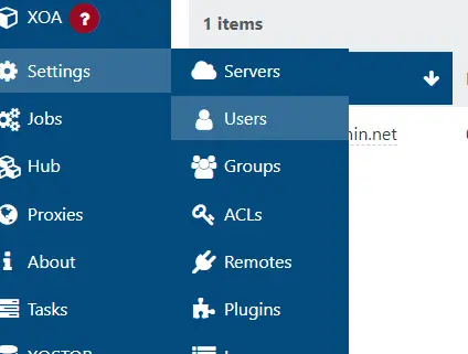 Menu pour la gestion des users