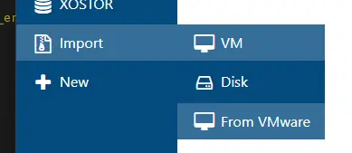 Menu d'import des VMs