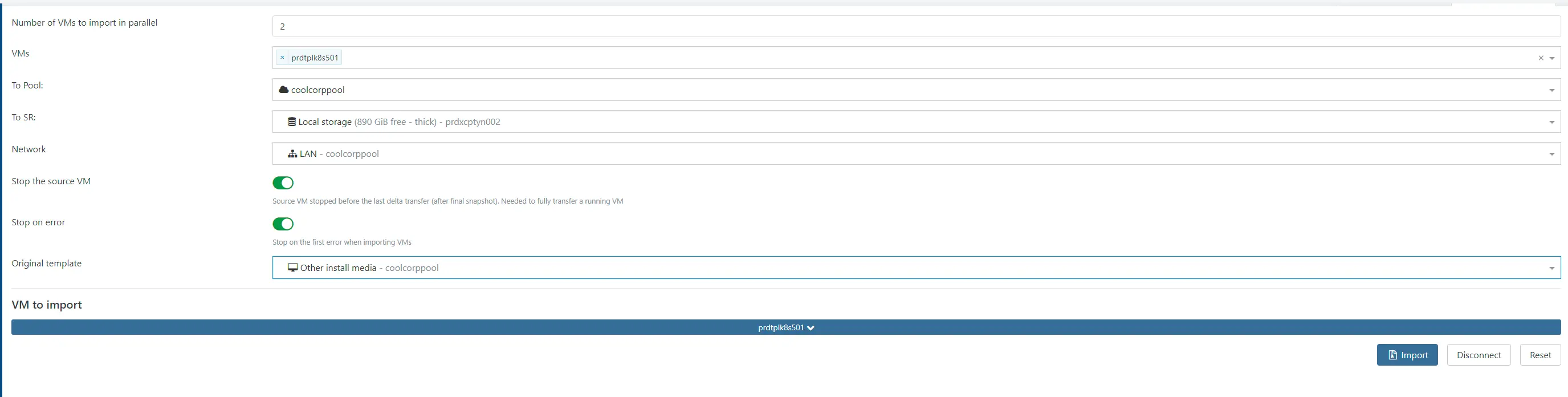 Import de ma VM PhotonOS