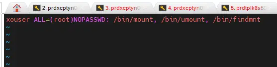 parametres sudo pour le user xouser