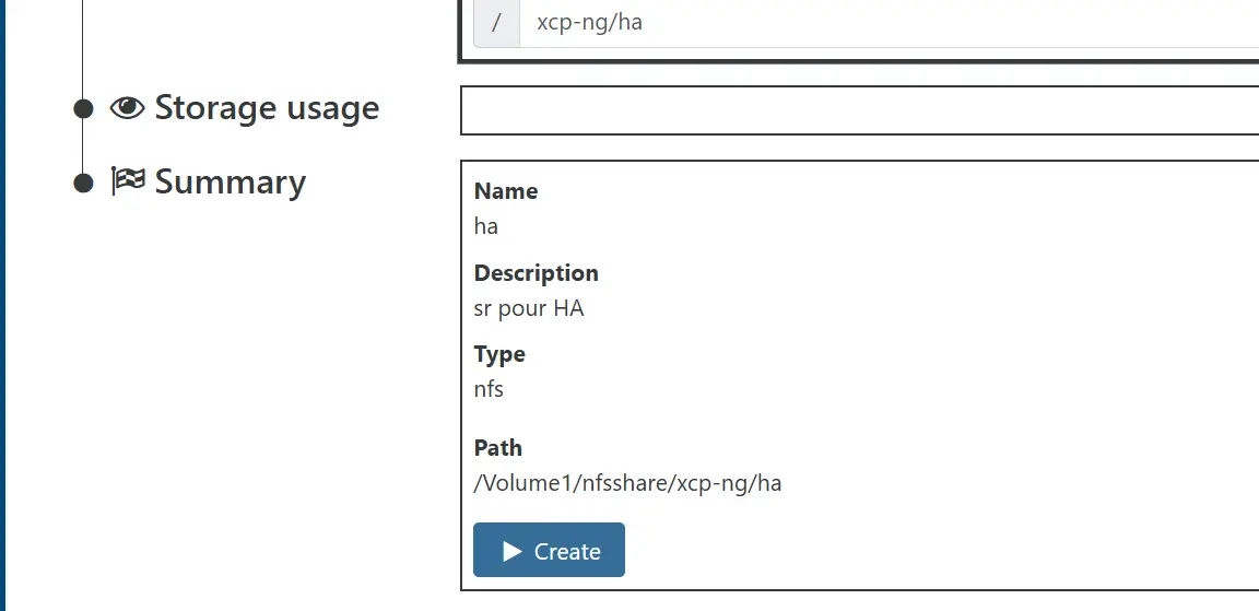 Configuration du chemin NFS pour le SR HA