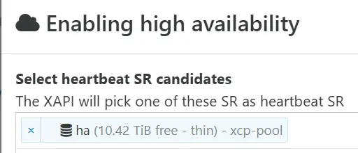 Sélection du SR de référence pour le HA