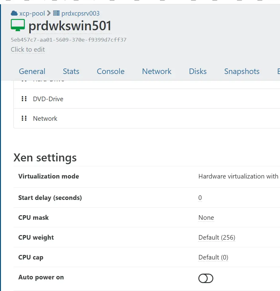 Paramètres avancés VM - activation du HA