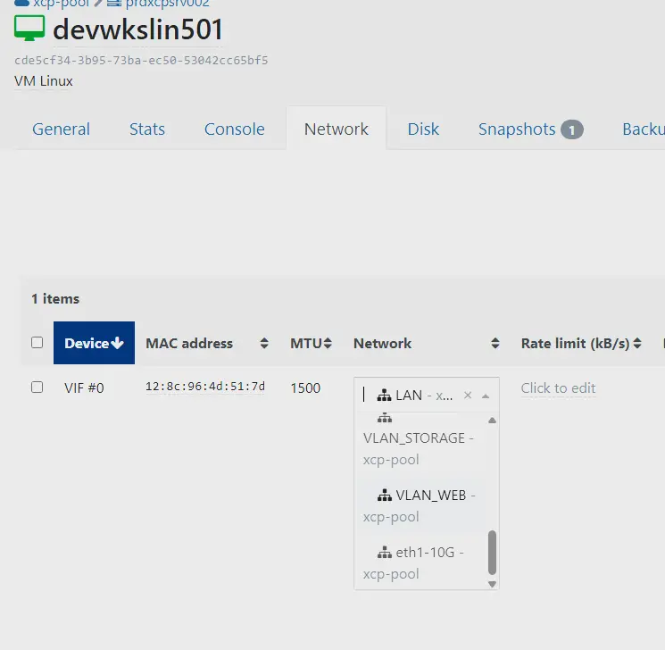 Selection du réseau VLAN_WEB