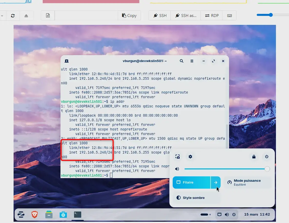Controle du réseau sur la VM