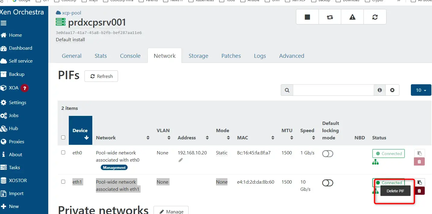 Suppression de la conf par défault eth1 sur prdxcpsrv001