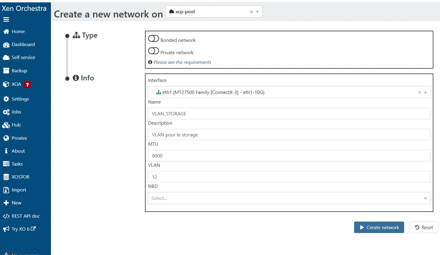 Ajout du réseau VLAN storage