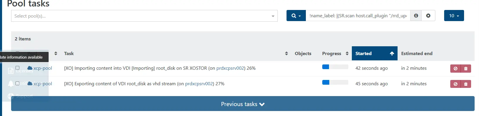 Démarrage de la warm migration