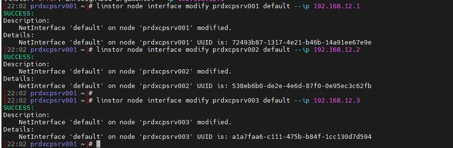 Vérification des interfaces réseau des nodes LINSTOR