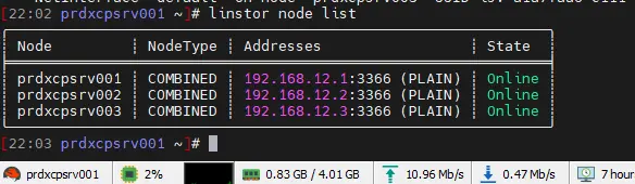 Vérification des interfaces réseau des nodes LINSTOR