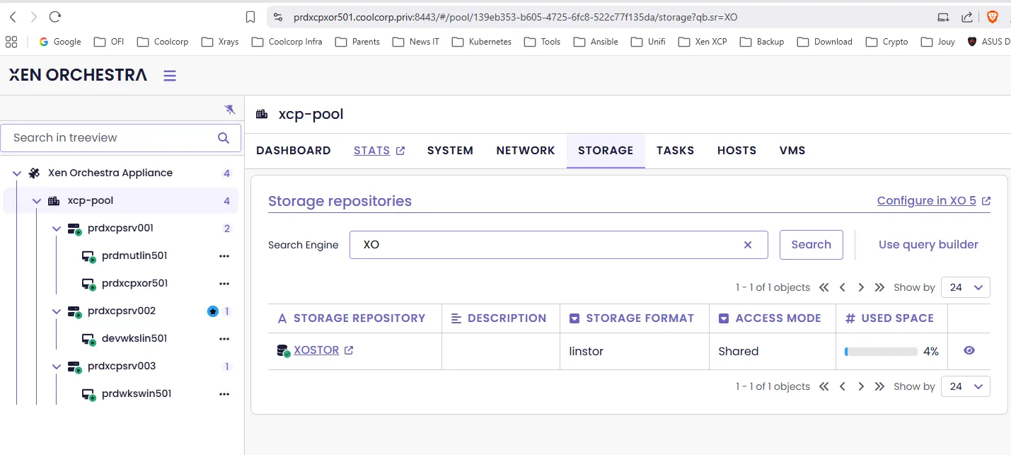 Le nouveau SR XOSTOR visible dans Xen Orchestra